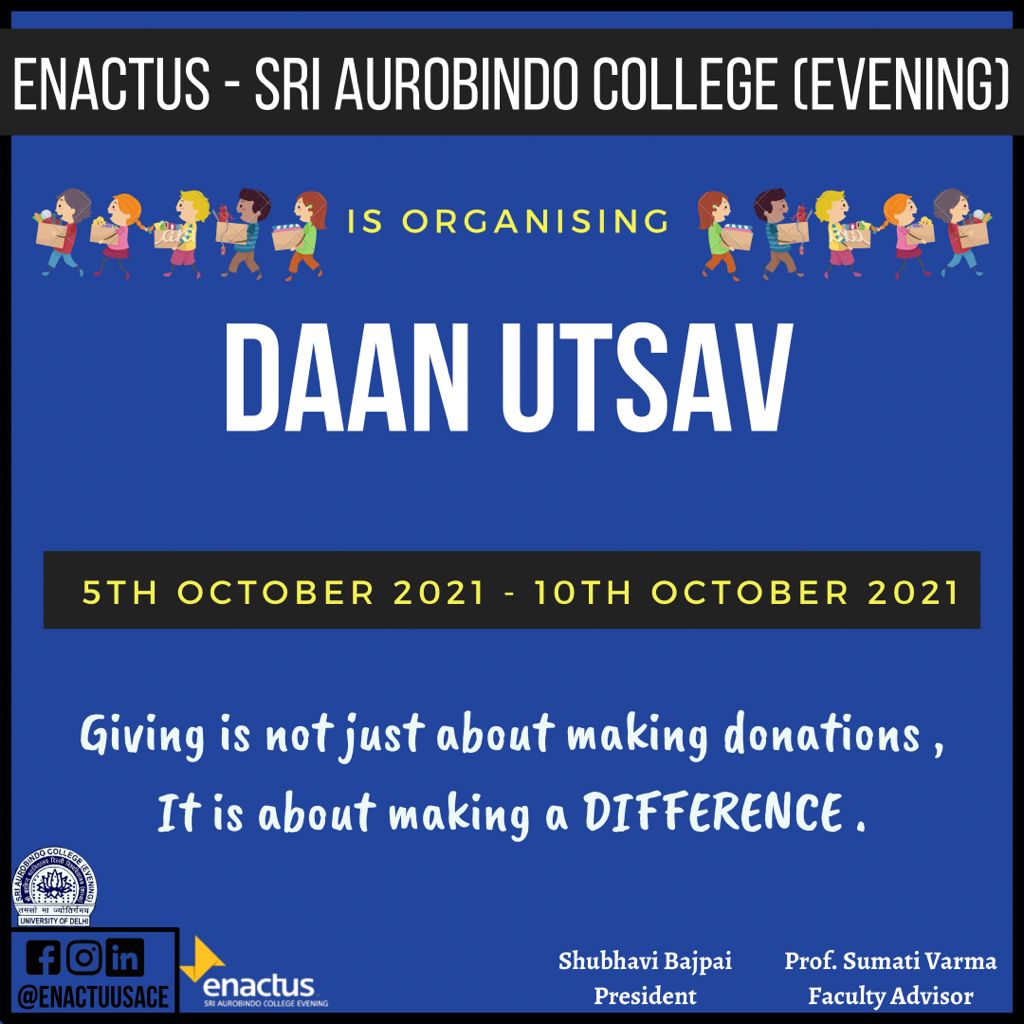 Enactus Sri Aurobindo College Evening is Organising DAAN UTSAV